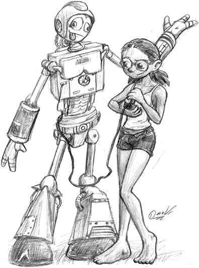 Ming-Li Anderson, wearing her glasses, with her new big robot.