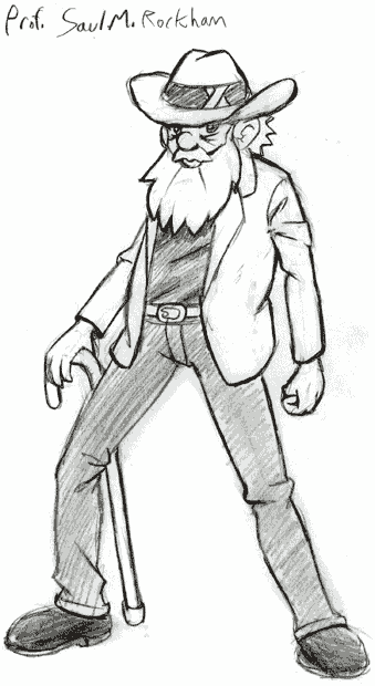 Concept sketch of the 'Professor Rockham' character.